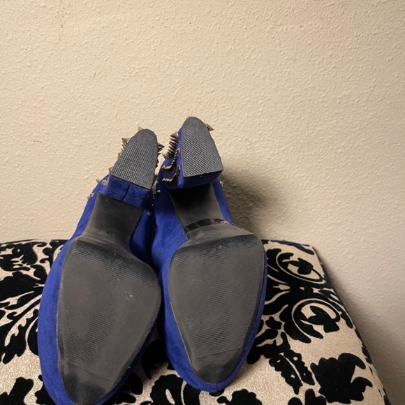 Blue Faux Suede, Platform, Spiked Chunk Heel, Lace-up, Gaga, Ankle Boots - Picture 9 of 12